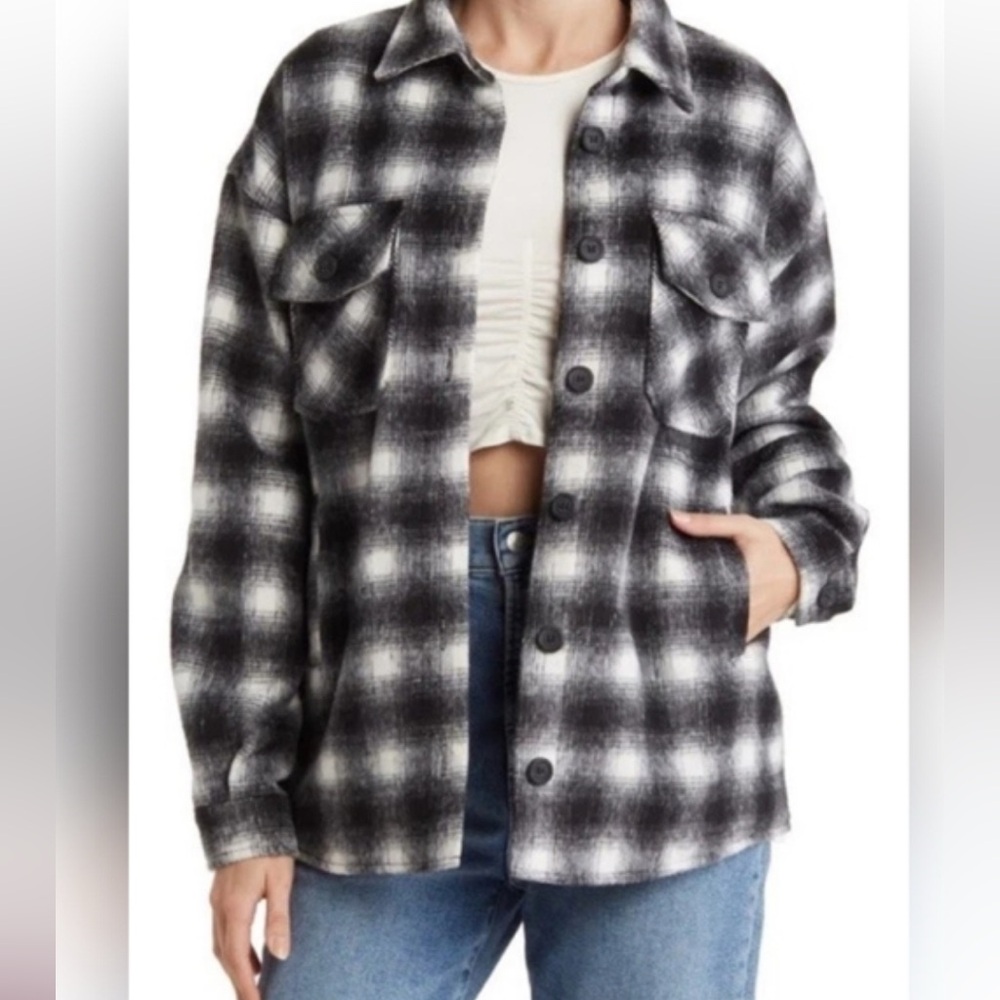 Thread & Supply Black and White Plaid Utility Jacket